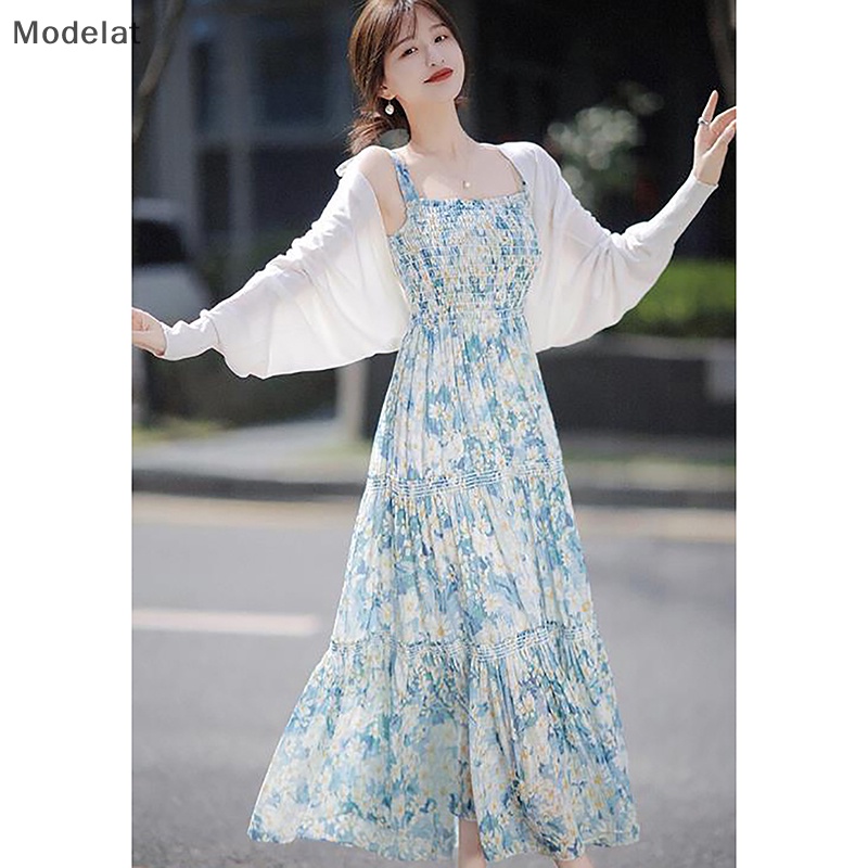 Mfc Đầm Hai Dây Dáng Dài In Hoa Phong Cách Vintage Hàn Quốc Ngọt Ngào Thanh Lịch Dành Cho Bạn Nữ WTD