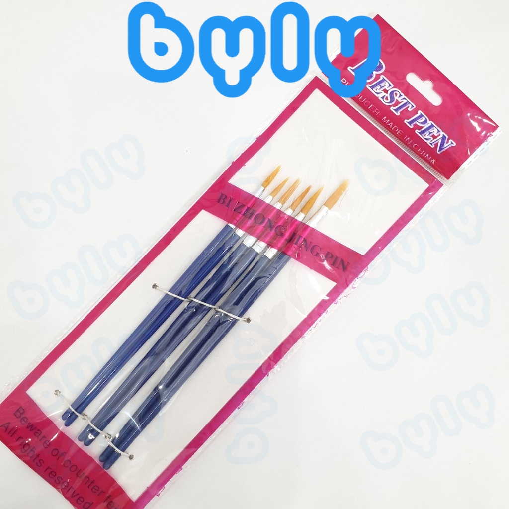 Bộ 6 cây cọ vẽ màu nước - Làm từ sợi nhân tạo, mềm, bền và chắc chắn, không rơi rụng - ByLy Store