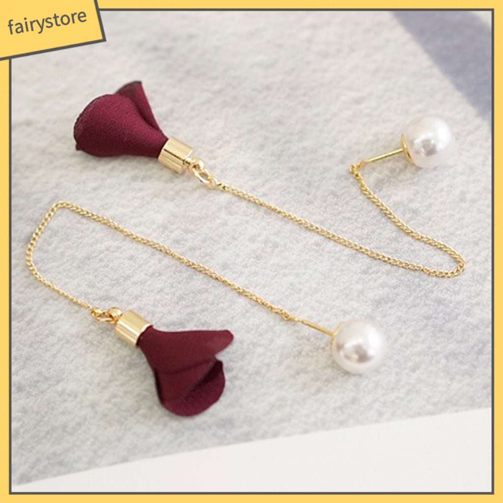 1 Đôi Bông Tai Dài Đính Hoa Và Ngọc Trai Giả Thanh Lịch Dành Cho Nữ