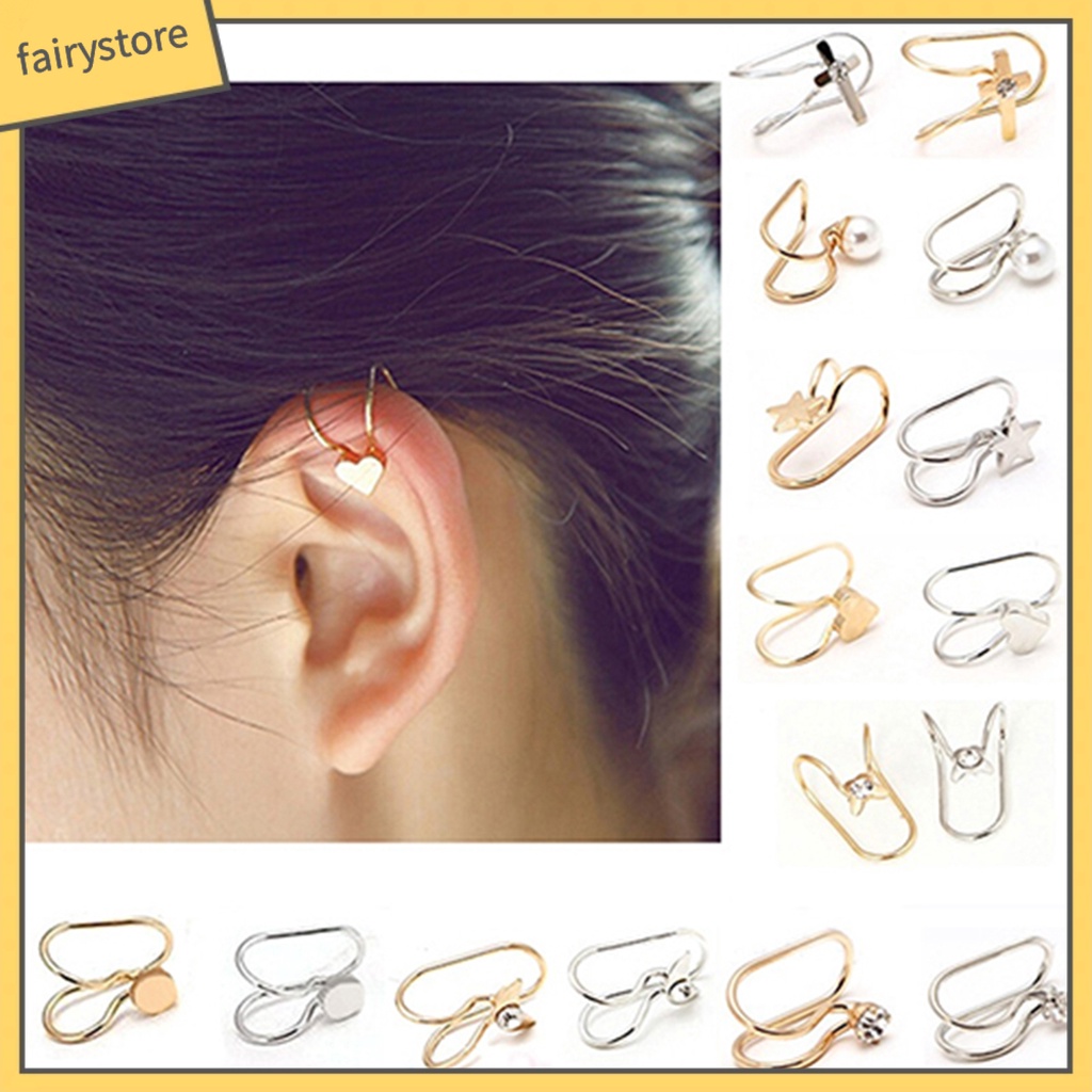 [FRO] Khuyên Kẹp Vành Tai Không Xỏ Đính Ngọc Trai Giả Hình Trái Tim Mặt Trăng Tinh Tế Cho Nữ