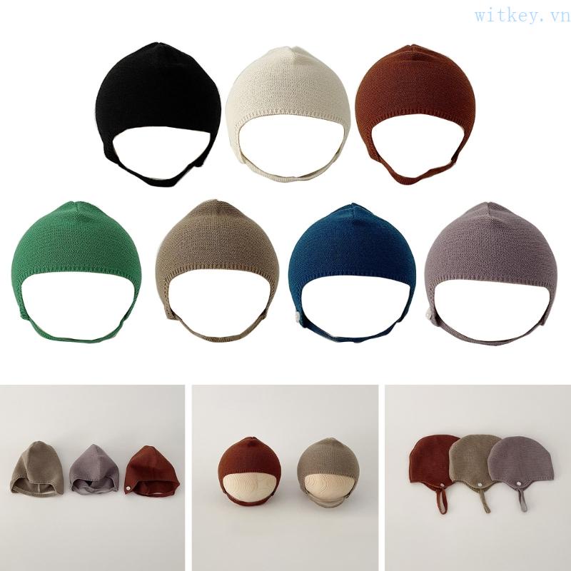 Mũ Beanie Đan Len Giữ Ấm Thoáng Khí Bảo Vệ Tai Cho Bé Gái 0-1 Tuổi