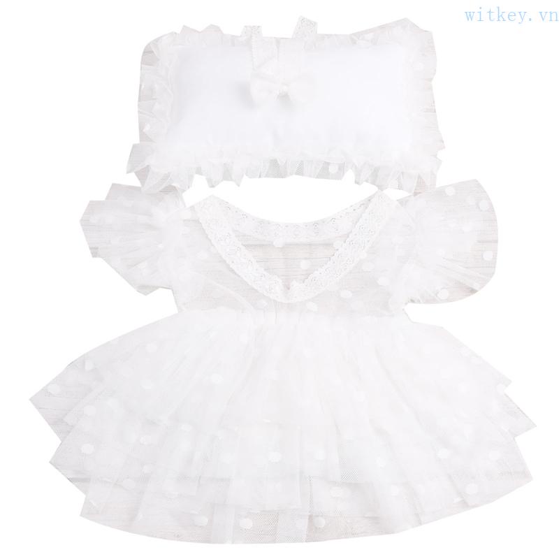 Đầm Lưới Mềm Thoáng Khí Kèm Gối Và Băng Đô Màu Trắng Dành Cho Trẻ Sơ Sinh Chụp Hình