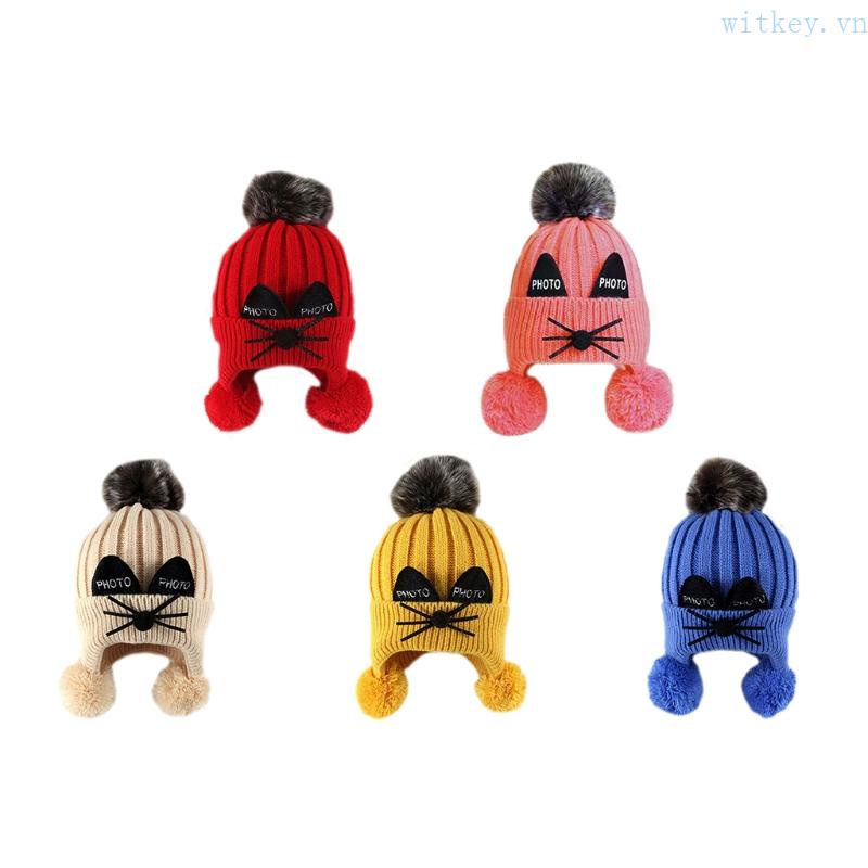 Mũ Beanie Dệt Kim Phủ Lông Giữ Ấm Tai Thời Trang Thu Đông Cho Bé