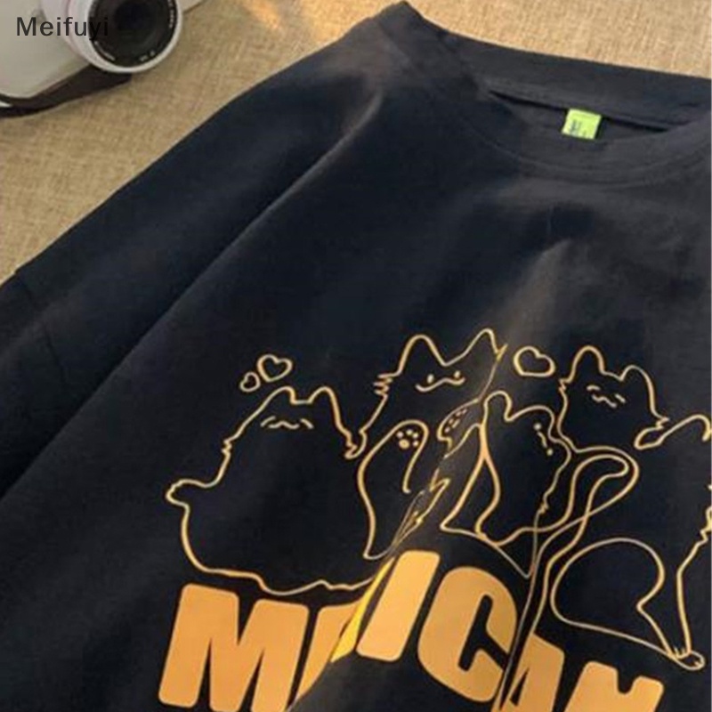 Áo Thun Tay Ngắn Cổ Tròn In Họa Tiết Mèo Hoạt Hình Thời Trang Mùa Hè Cho Nữ