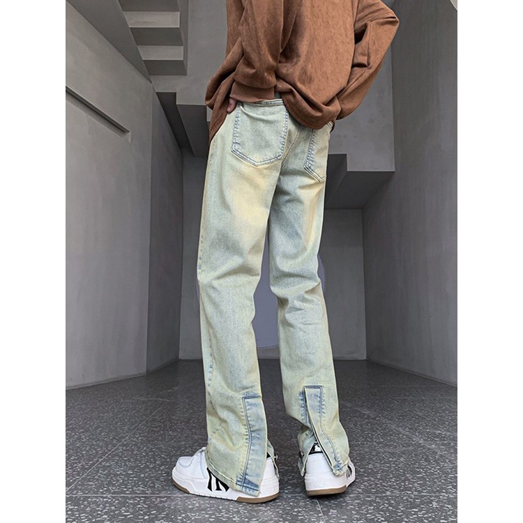 Quần Jean Ống Đứng Phối Khóa Kéo Phong Cách Đường Phố Mỹ Cá Tính Cho Nam