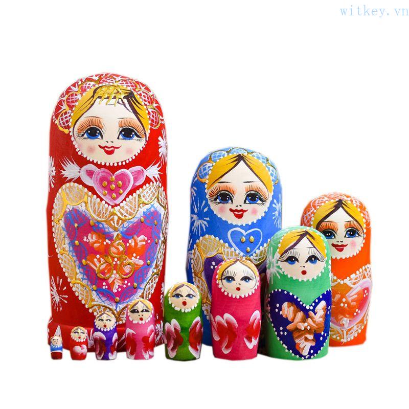 Bộ 10 Búp Bê Matryoshka Vẽ Tay Dễ Thương Dùng Trang Trí Nhà Cửa