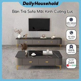 Bàn trà sofa mặt kính cường lực cao cấp kt 100x50cm bàn trà phòng khách sang trọng mặt vân đá
