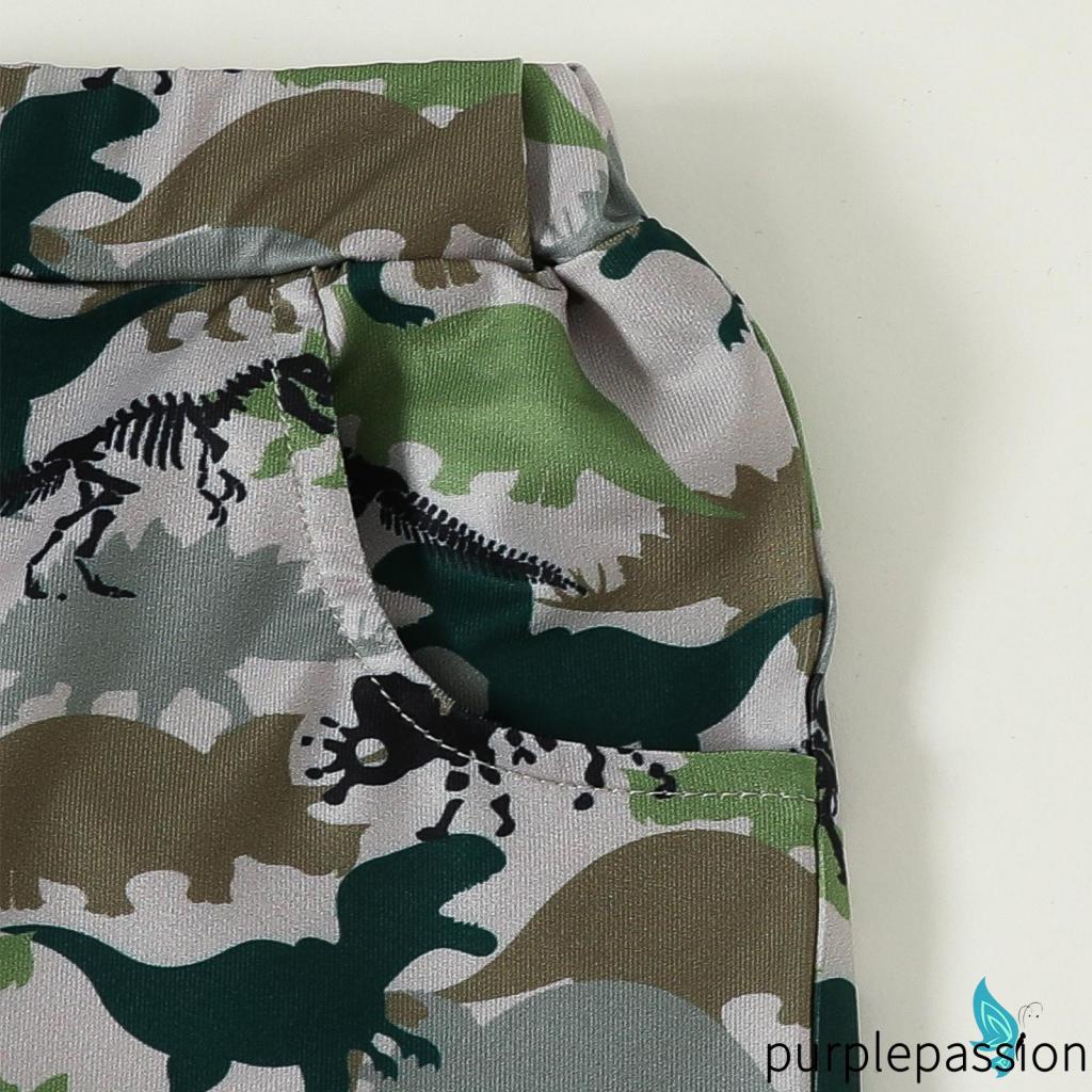 Bộ Áo Thun Tay Ngắn In Hình Khủng Long Phối Quần Short Lưng Thun Thời Trang Mùa Hè Cho Bé Trai