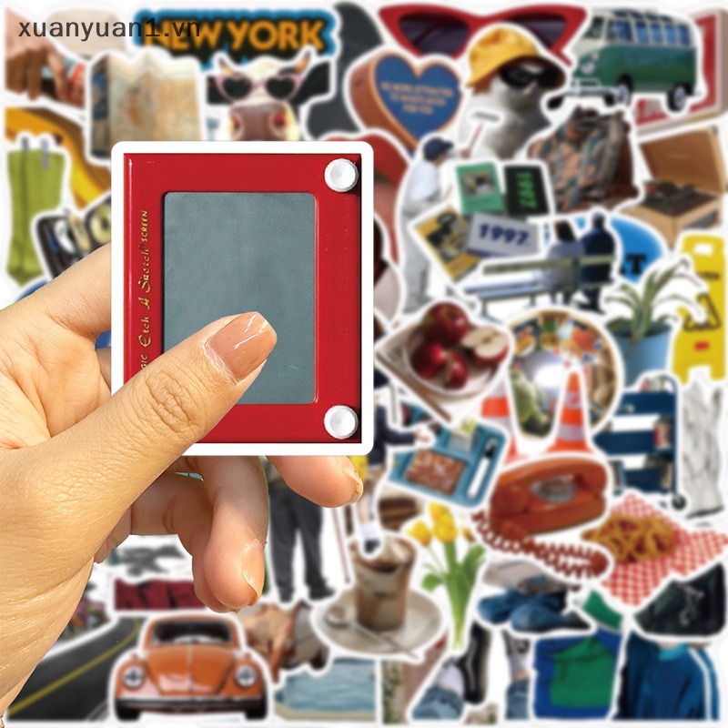 Set 63 Miếng Dán Graffiti Trang Trí Sổ Tay / Guitar / Laptop Phong Cách Retro