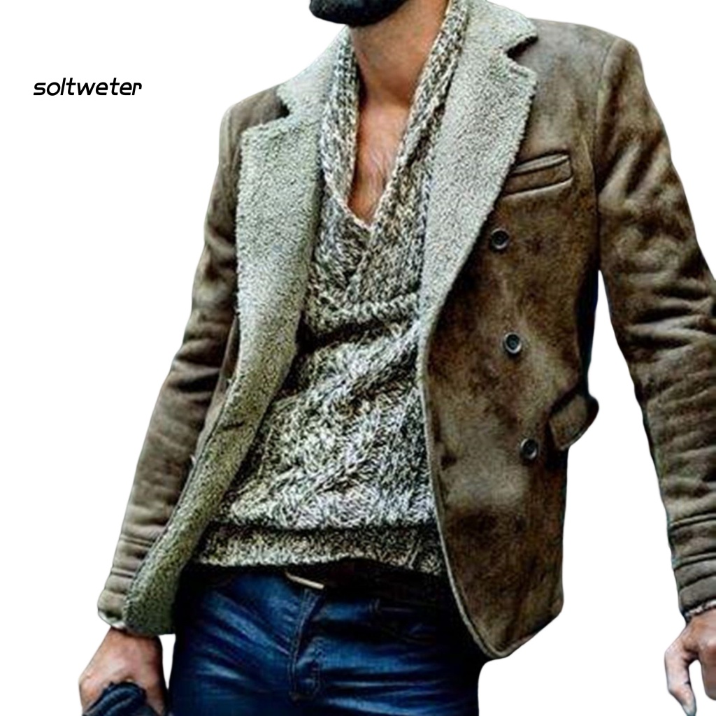 Áo Khoác Tay Dài Cổ Bẻ Giả Lông Thú Giữ Ấm Mùa Thu Cho Nam