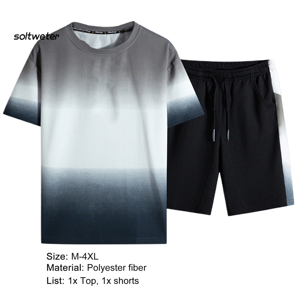 Set Đồ Mùa Hè 2 Món Gồm Áo Thun Cổ Tròn Màu Sắc Gradient + Quần Ngắn Lưng Thun Cho Nam