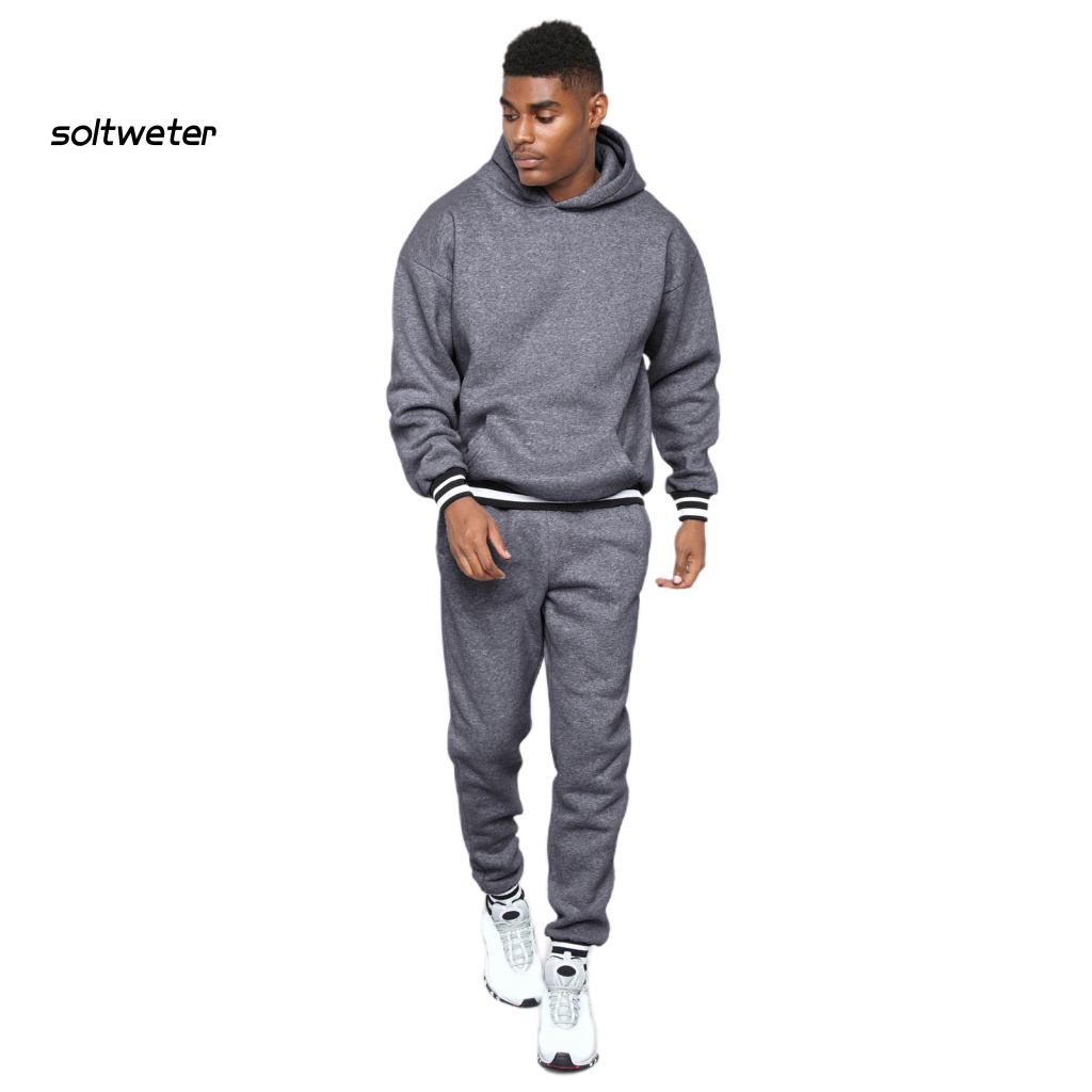 Set 1 Bộ Áo Hoodie + Quần Thể Thao Có Gân Màu Sắc Tương Phản Thời Trang Mùa Thu