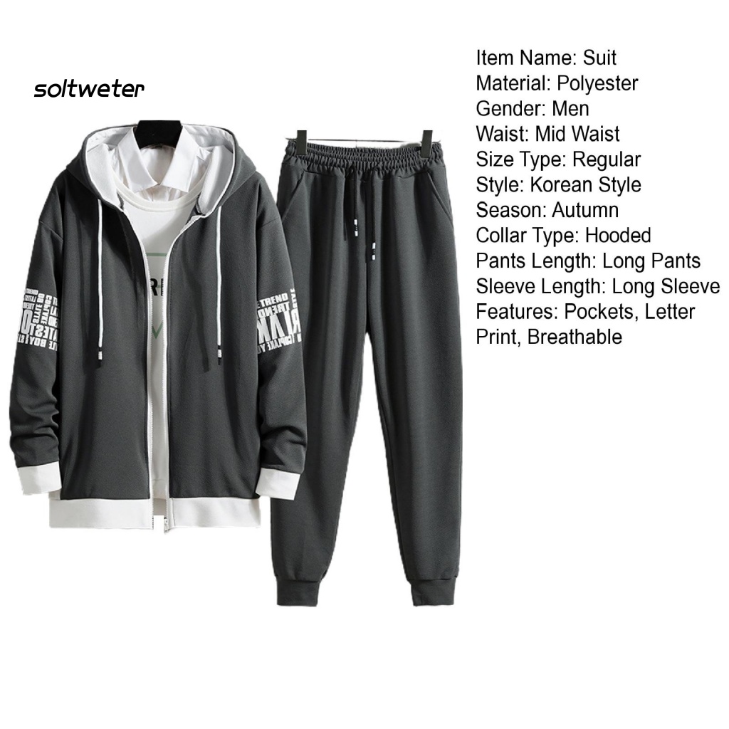 1 Bộ Áo Khoác Nỉ Có Khóa Kéo Dáng Rộng In Chữ Phong Cách Hàn Quốc Thời Trang Cho Nam