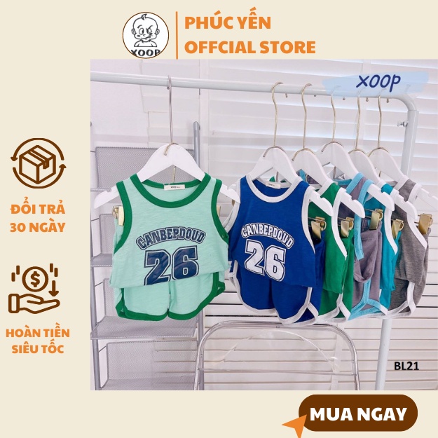 Đồ Bộ ba lỗ XOOP cotton vân gỗ thể thao in số 11 26 cho bé (11-23kg) BL21,Đồ bộ thời trang Shop Phúc Yến