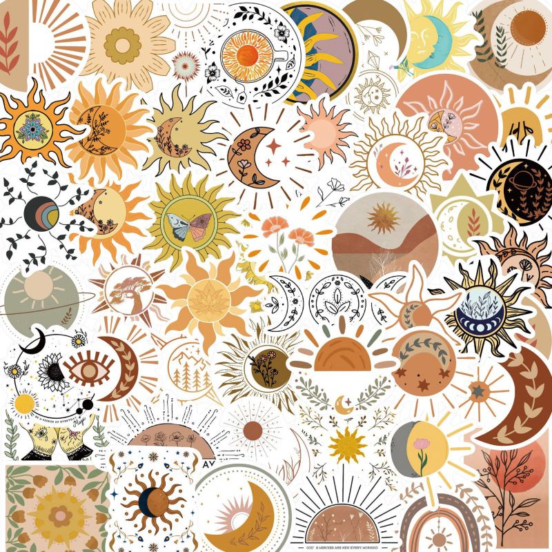 Set 50 Miếng Dán Hoạt Hình Hành Tinh / Hoa Hướng Dương / Hành Tinh Nhiều Màu Trang Trí Ván Trượt / V