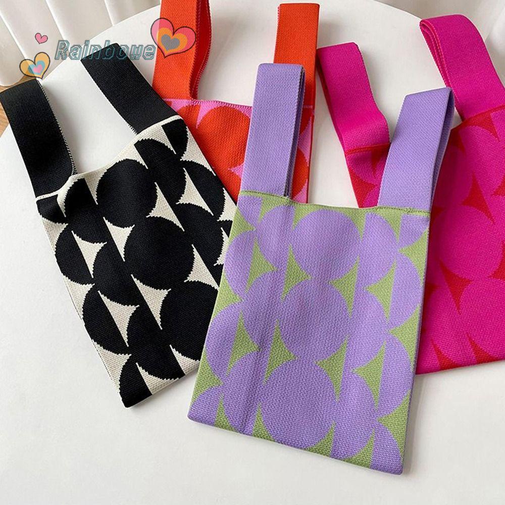 Túi Xách Đan Len Thủ Công Màu Cầu Vồng Xinh Xắn Cho Nữ