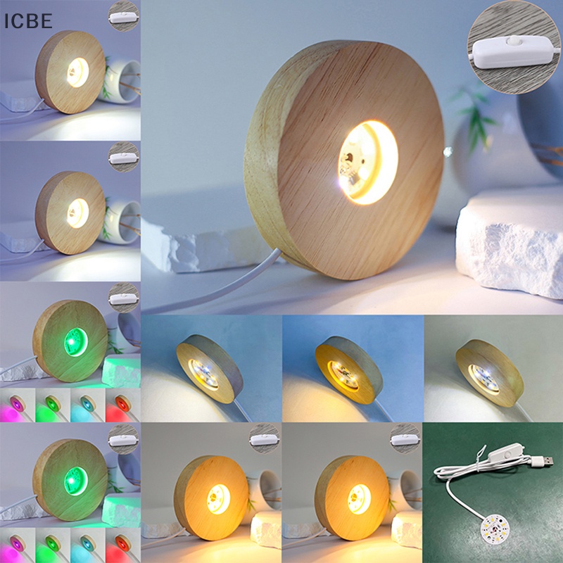 Đế Đèn LED 10cm Bằng Gỗ Có Thể Sạc Lại Kèm Bộ Chuyển Đổi Nguồn