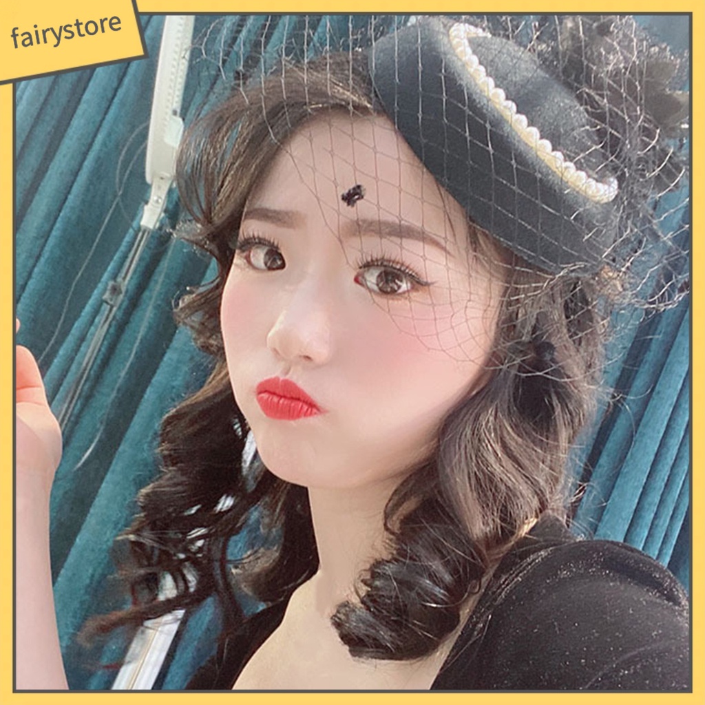 [FRO] Mũ Beret Lưới Màu Trơn Đính Ngọc Trai Giả Trang Trí Tóc Cô Dâu Trong Tiệc Cưới