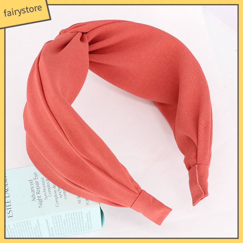 Băng Đô Cài Tóc Bản Rộng Chống Trượt Thắt Nút Màu Sắc Trơn Dành Cho Nữ