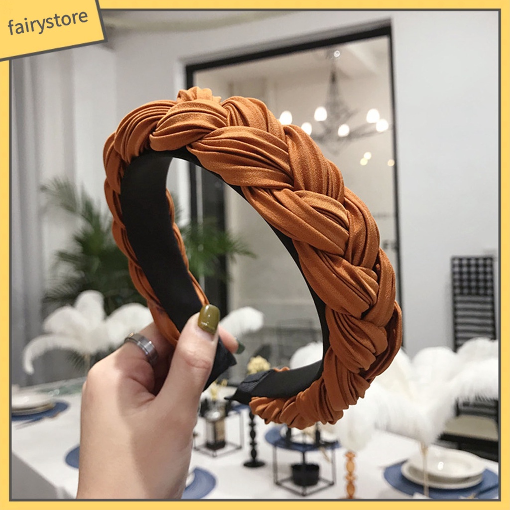 Băng Đô Cài Tóc Bản Rộng Chống Trượt Thắt Nút Chéo Màu Sắc Trơn Dành Cho Nữ