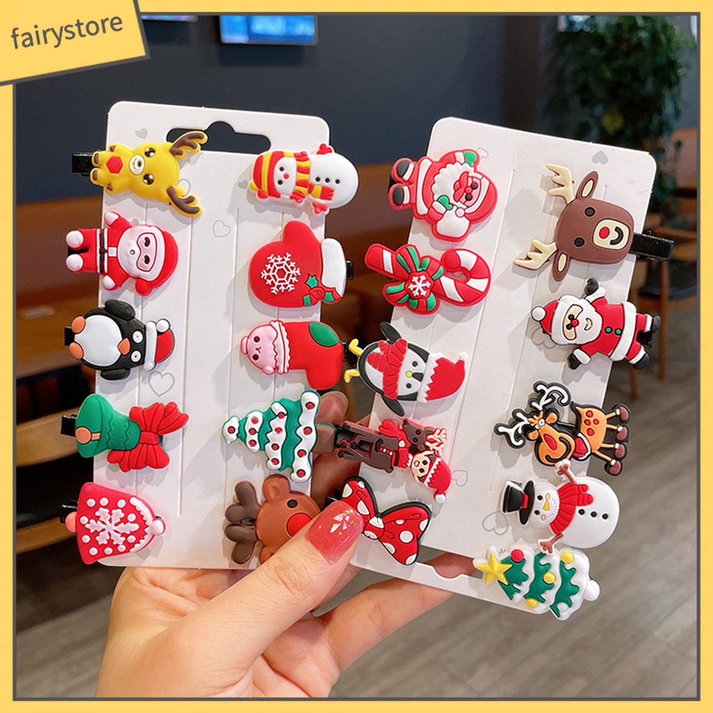 [FRO] Set 10 Kẹp Tóc Họa Tiết Bông Tuyết Giáng Sinh Hoạt Hình Dễ Phối Đồ Dành Cho Trẻ Em