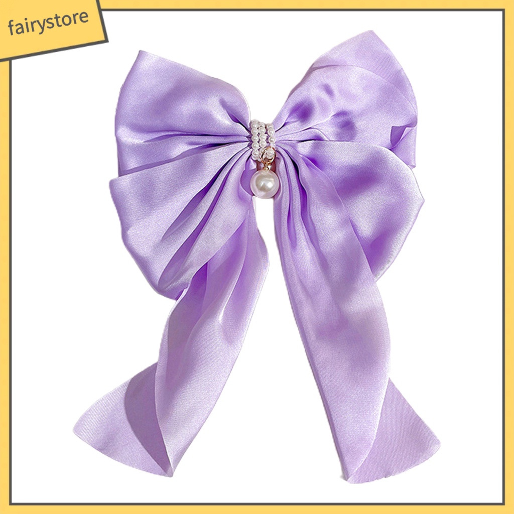 Kẹp Tóc Hình Nơ Lớn Đính Ngọc Trai Giả Màu Trơn Chống Trượt Thanh Lịch Dành Cho Nữ