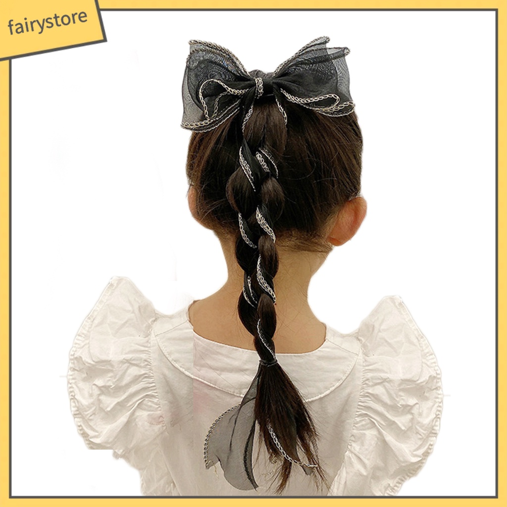 Kẹp Tóc Đính Nơ Lưới Ruy Băng Dài Phong Cách Hàn Quốc Cho Nữ