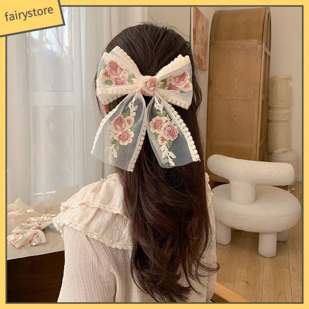 Kẹp Tóc Hình Nơ Ren Tinh Tế Chống Mòn Cho Nữ