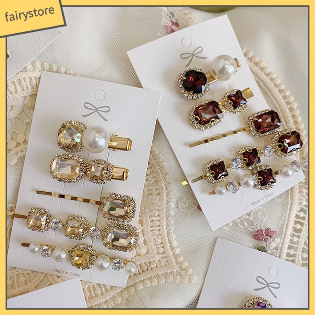 Set 5 Kẹp Tóc Đính Ngọc Trai Giả Lấp Lánh Thanh Lịch Dành Cho Nữ