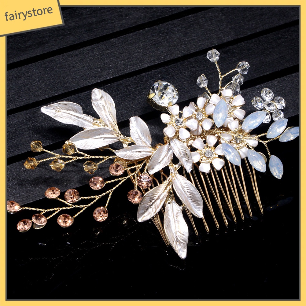 Lược Cài Tóc Hình Hoa Đính Đá Trang Nhã Cho Cô Dâu