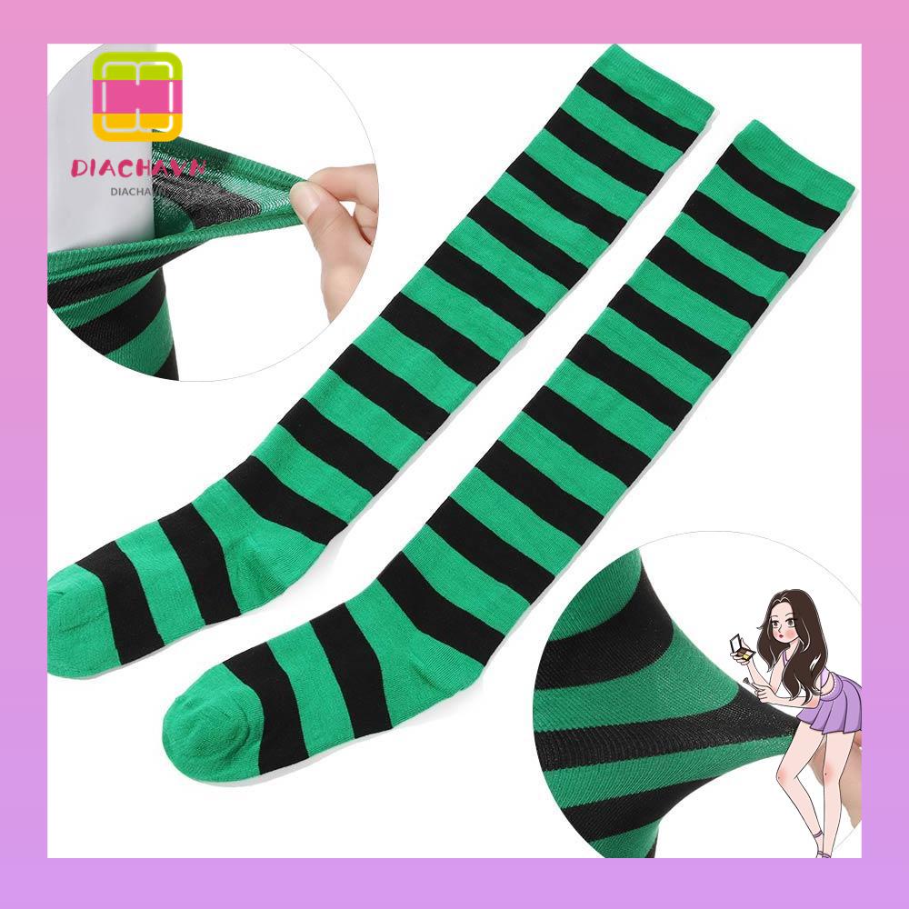 Vớ Cotton Dệt Kim Dài Qua Gối Kẻ Sọc 12 Màu Tùy Chọn Cho Nữ