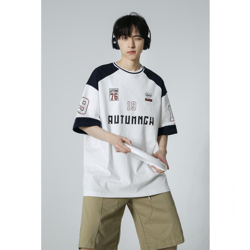 Áo Thun Tay Ngắn Dáng Rộng Màu Sắc Tương Phản Thời Trang Mùa Hè Cho Nam