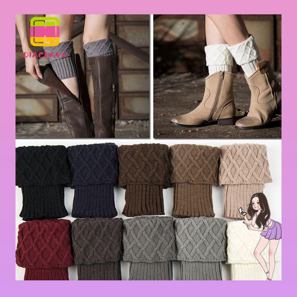 Tất Ống Chân Giữ Ấm Họa Tiết Gợn Sóng Đính Nút Thời Trang