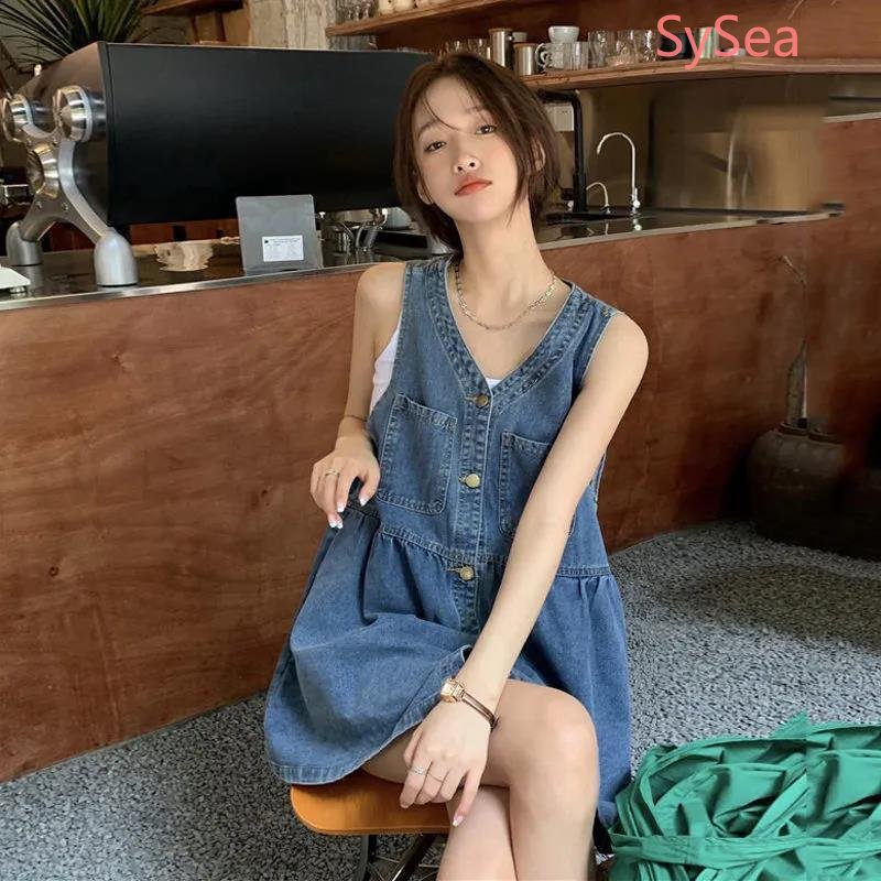 Đầm Denim Mỏng Cổ Chữ V Thời Trang Mùa Hè Cho Nữ