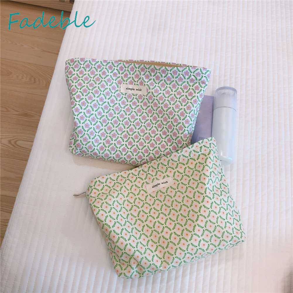 Túi Đựng Mỹ Phẩm Chất Liệu Cotton Sức Chứa Lớn Họa Tiết Hoa Xinh Xắn Tiện Dụng