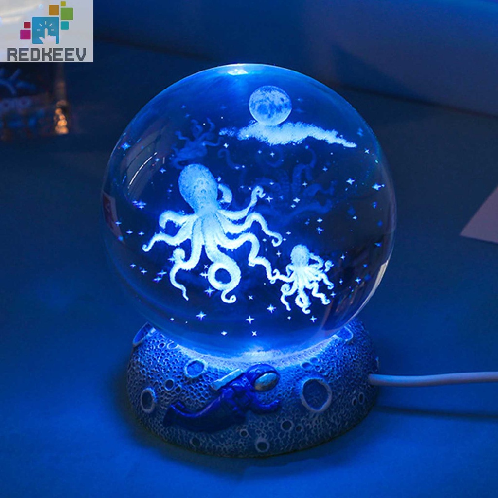 Đèn Ngủ Hình Quả Cầu Pha Lê 3D Sạc USB