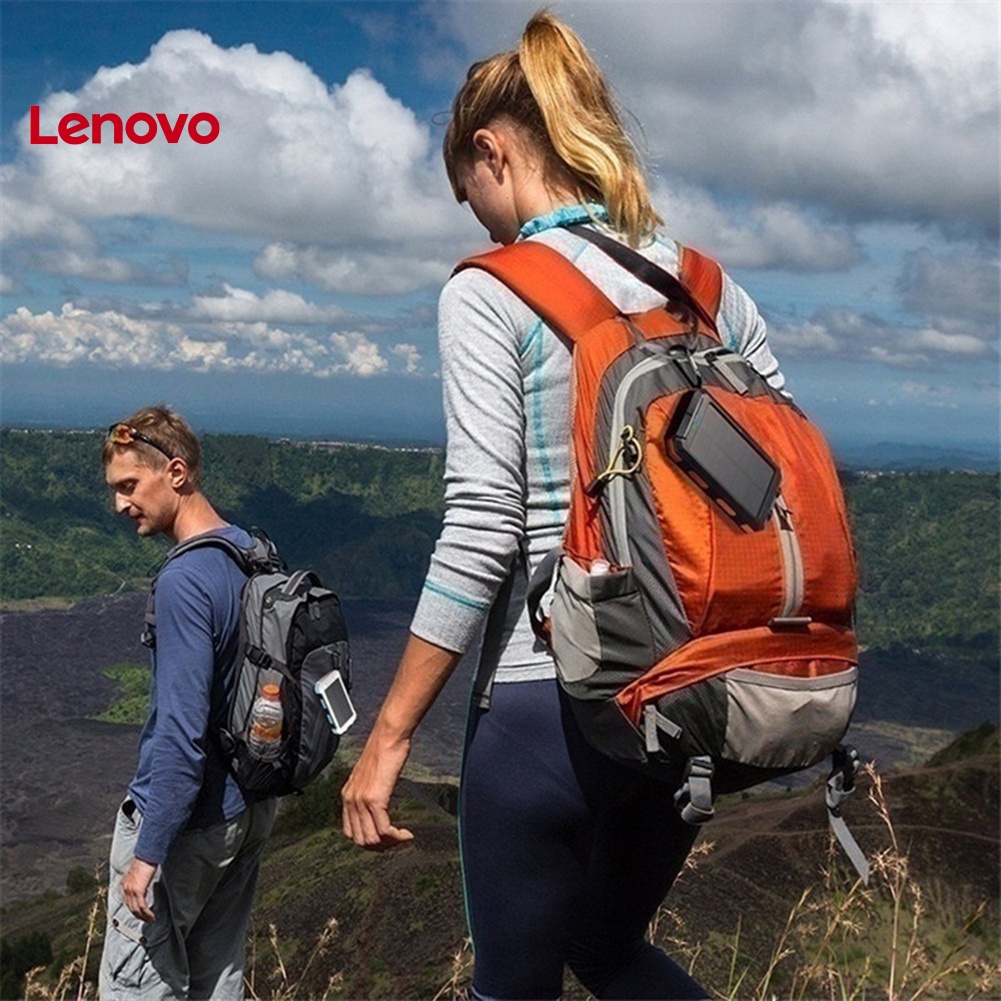Đèn Pin Sạc Dự Phòng Sử Dụng Năng Lượng Mặt Trời Hai Cổng USB LENOVO-8000mAh Tích Hợp La Bàn