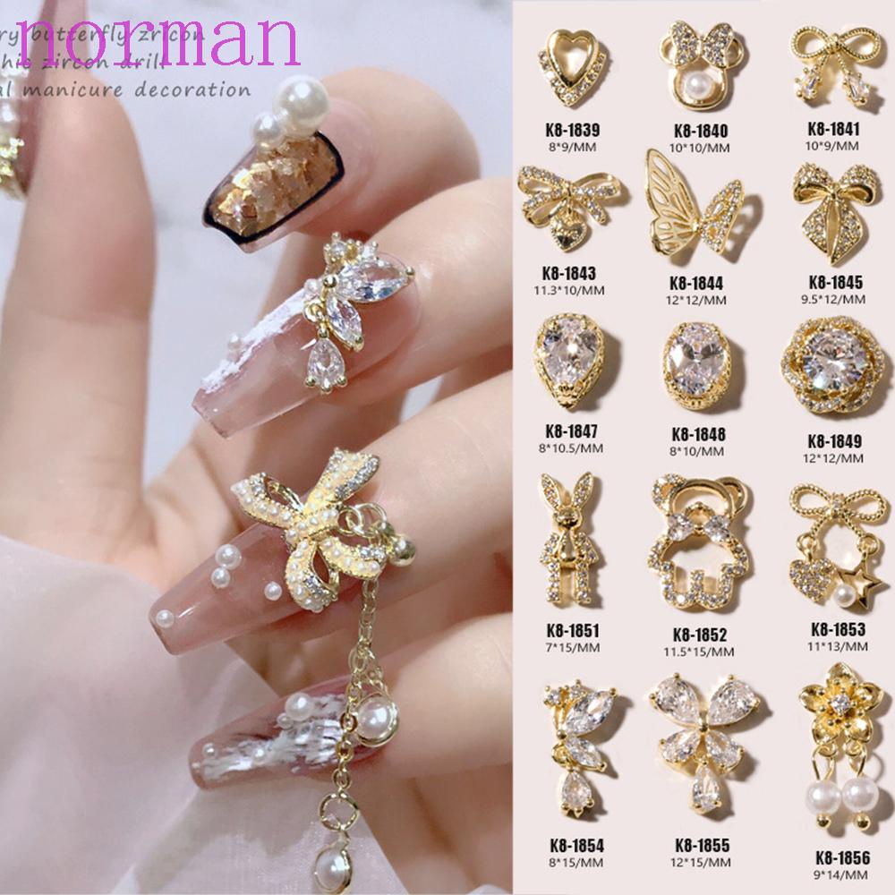 Phụ Kiện Trang Trí Móng Tay Hình NORMAN Độc Đáo|Dây Chuyền Kim Loại Mặt Hình Hoa Và Bướm