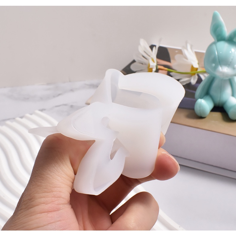 Khuôn Silicon hình thỏ đúc bằng keo Epoxy, Thạch cao cho hình Thỏ nằm kèm móc khóa
