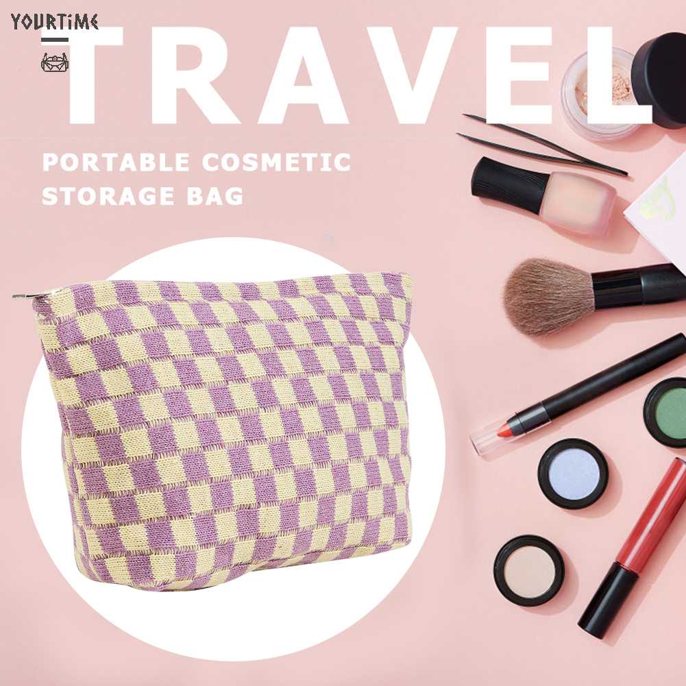 Túi Đựng Mỹ Phẩm Sức Chứa Lớn Họa Tiết Sọc Caro Xinh Xắn Tiện Dụng