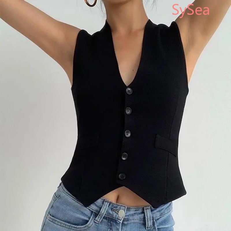 Áo Không Tay Cổ Chữ V Dáng Ôm Phong Cách Retro Thời Trang Dành Cho Nữ