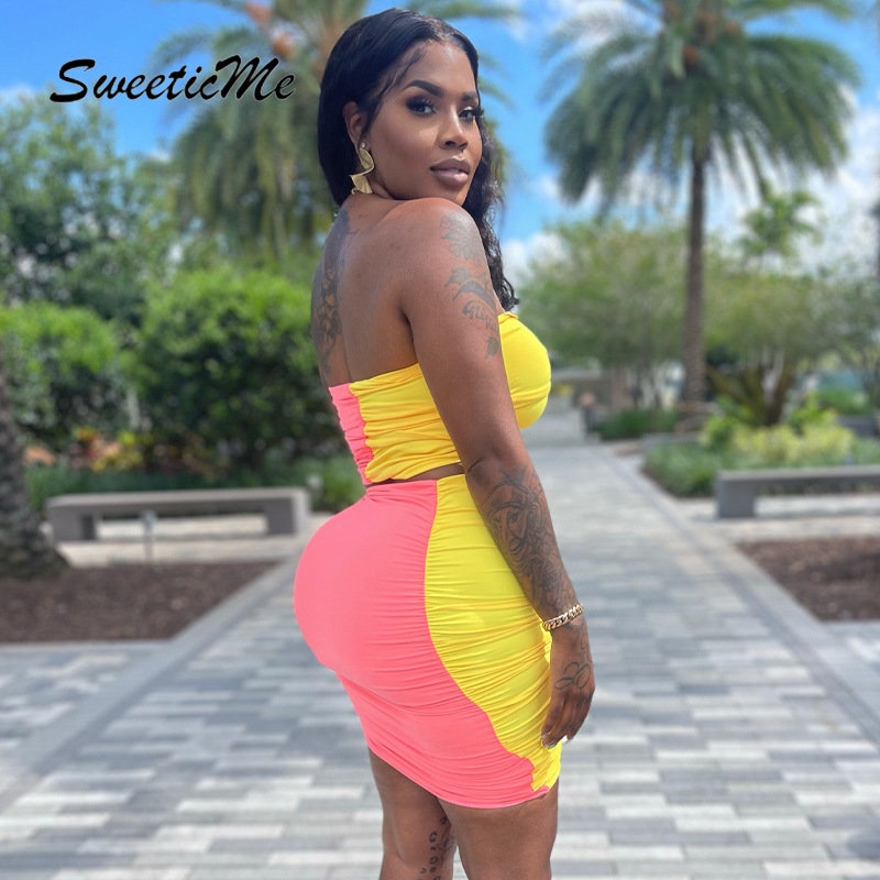 Set Áo Váy Ngắn Phối Màu Tương Phản Thời Trang Mới 2023 Cho Nữ