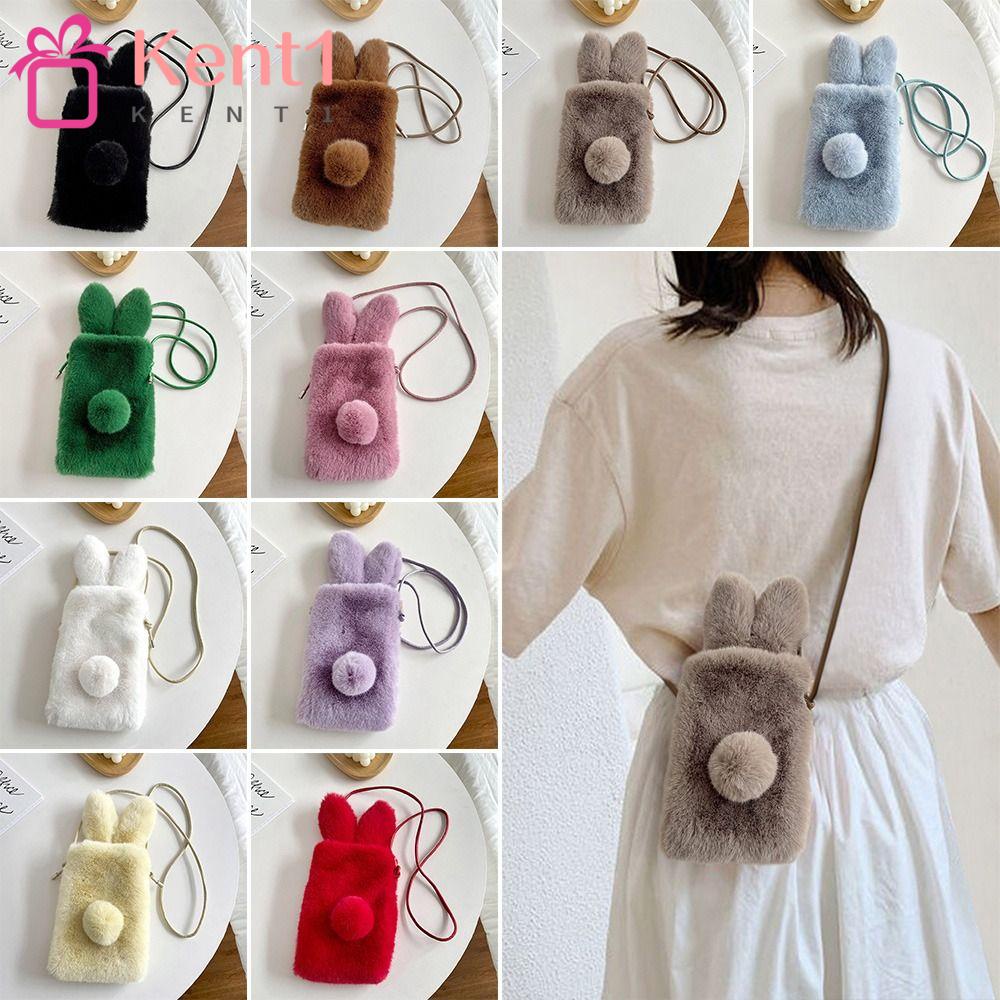 Túi Đeo Chéo Đựng Điện Thoại / Tiền Xu Phủ Lông Nhân Tạo Dễ Thương Hiệu Kat1