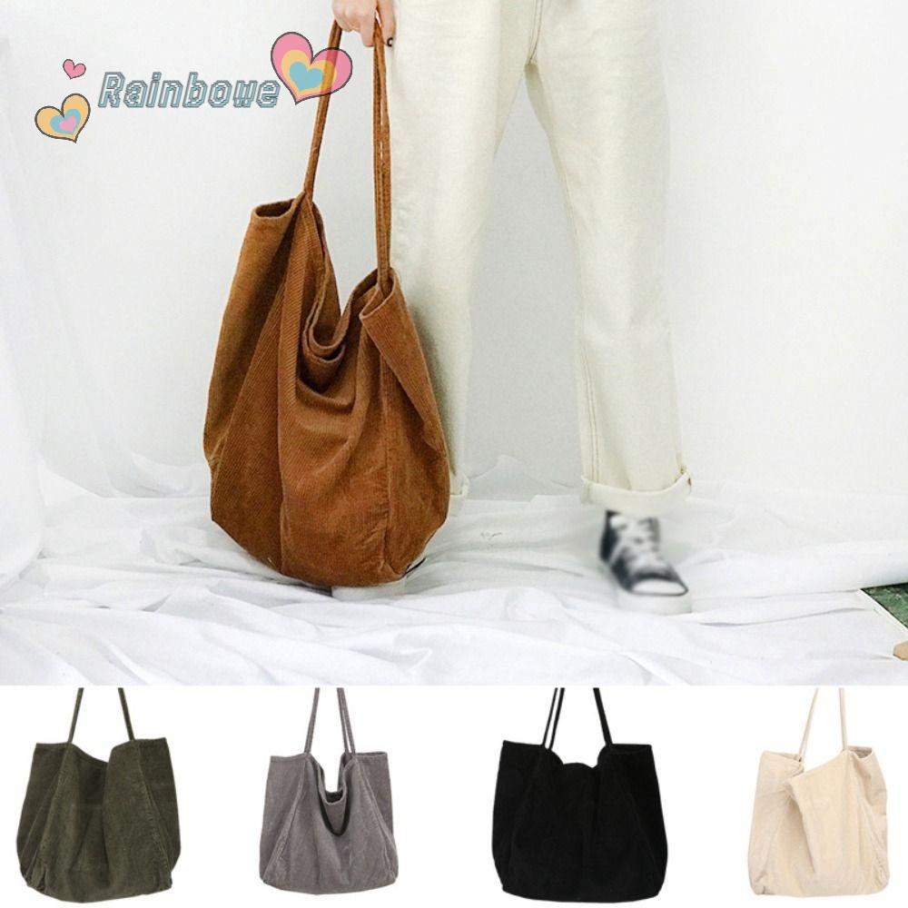 Túi Xách Tote Chất Liệu Cotton Nhung Kẻ Màu Cầu Vồng Thời Trang Dành Cho Nữ