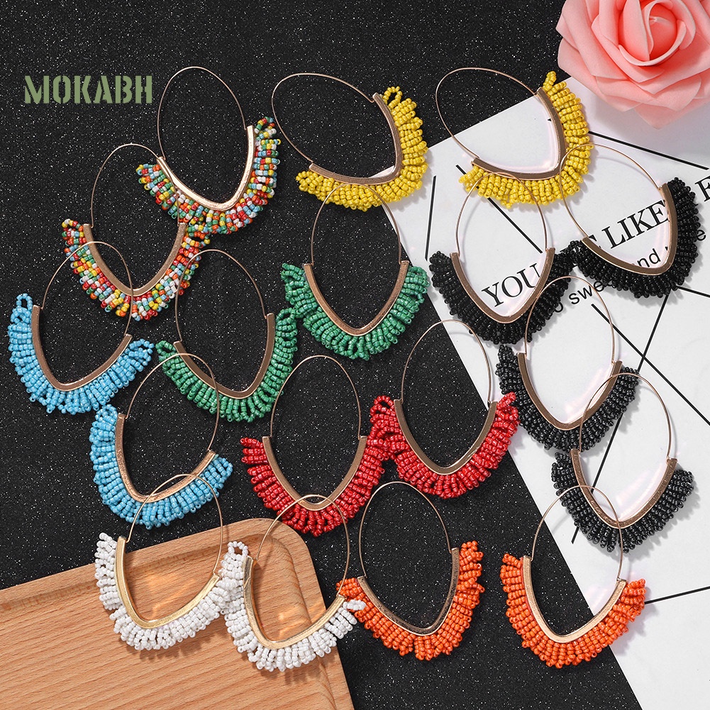 [Mok Abh] Bông Tai Đính Hạt Tua Rua Phong Cách Bohemian