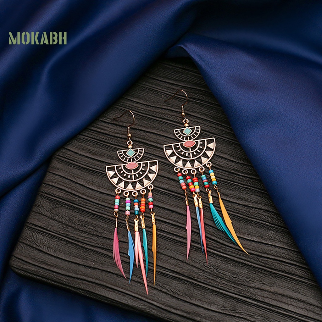 [Mok Abh] Bông Tai Theo Phong Cách Bohemian Retro Hình Lông Vũ