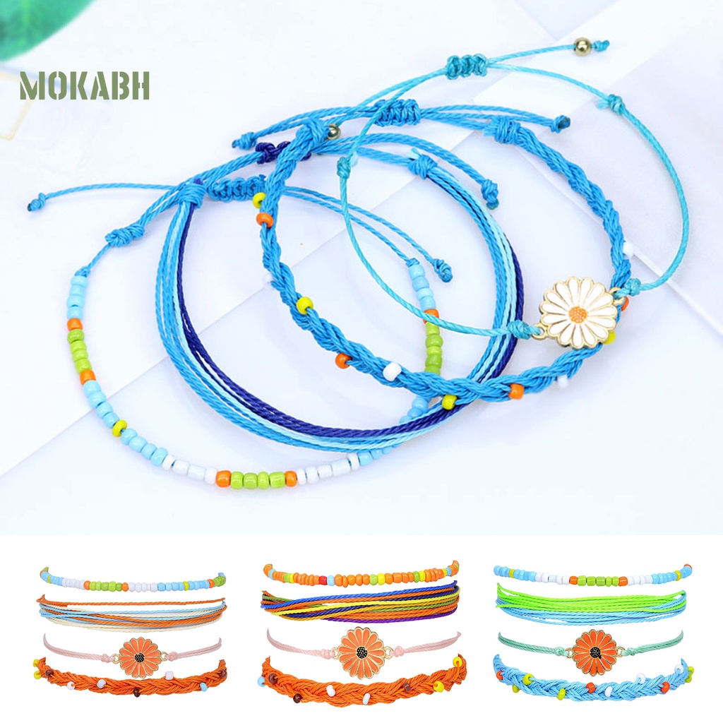 4 Vòng Đeo Tay Chống Thấm Nước Bằng Hợp Kim Phong Cách Bohemian Thời Trang Cho Nữ