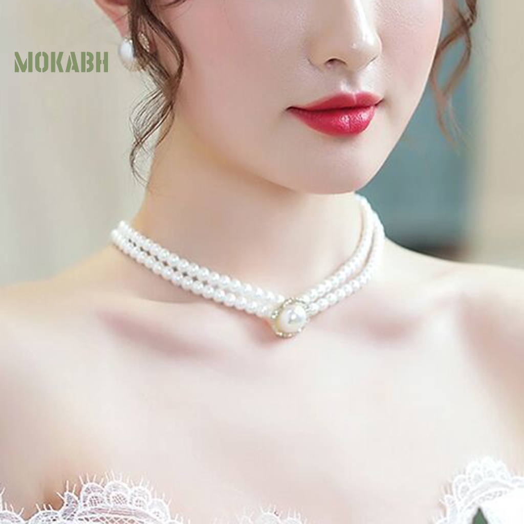 1 Bộ Vòng cổ + Nhẫn + Bông Tai Đính Ngọc Trai Nhân Tạo Phong Cách Pháp Cổ Điển Sang Trọng Không Gây Dị Ứng