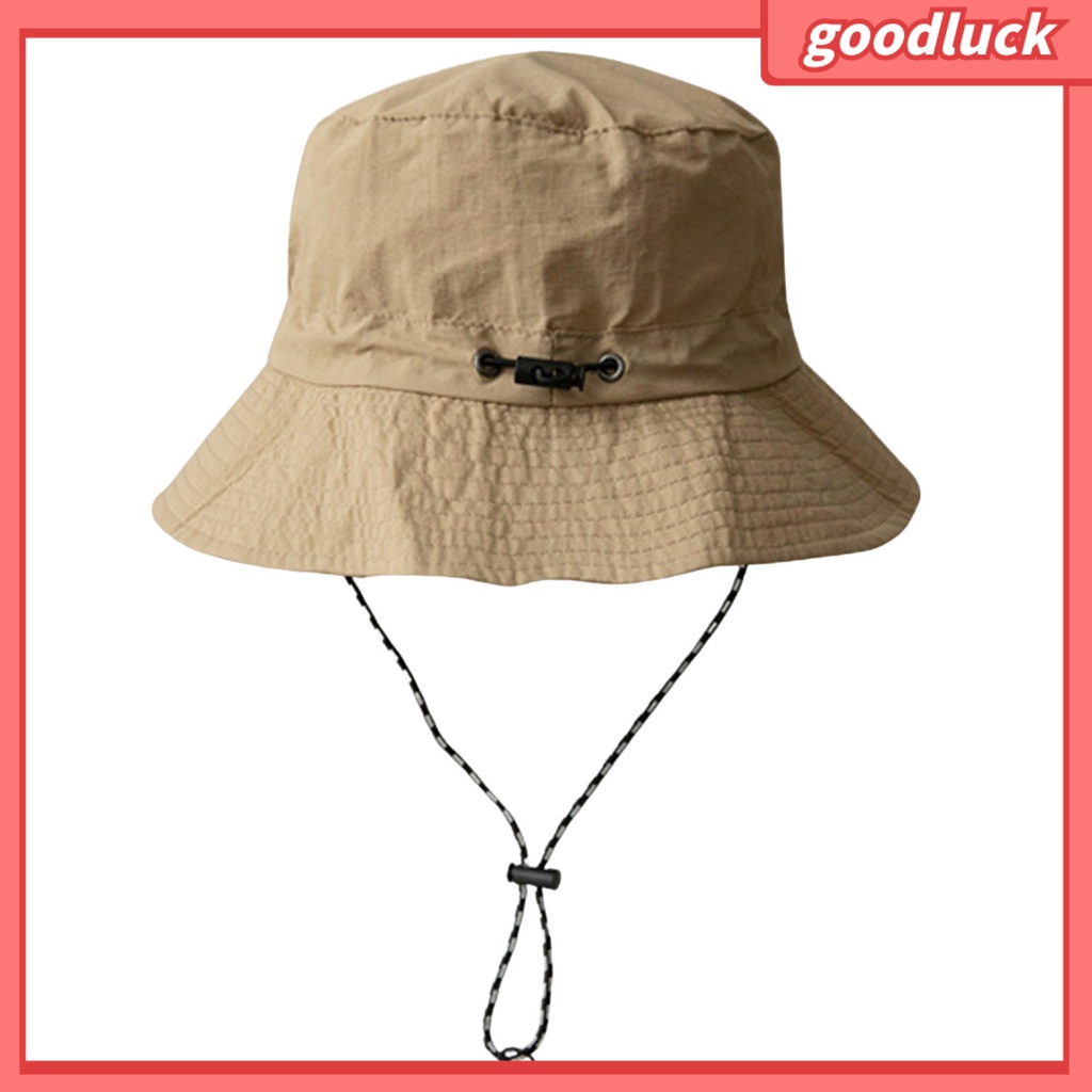 Nón Vành Tròn Màu Trơn Chống Gió Chống Nắng Thoáng Khí Có Dây Cố Định Cho Nam Và Nữ