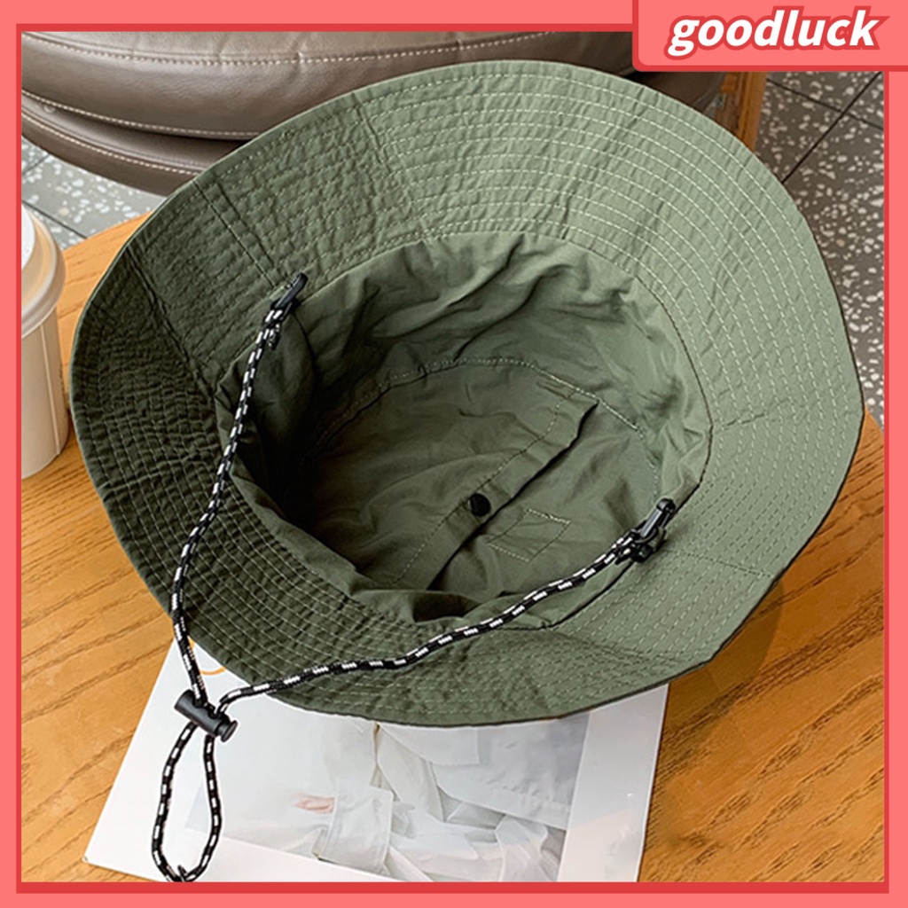 Nón Vành Tròn Màu Trơn Chống Gió Chống Nắng Thoáng Khí Có Dây Cố Định Cho Nam Và Nữ